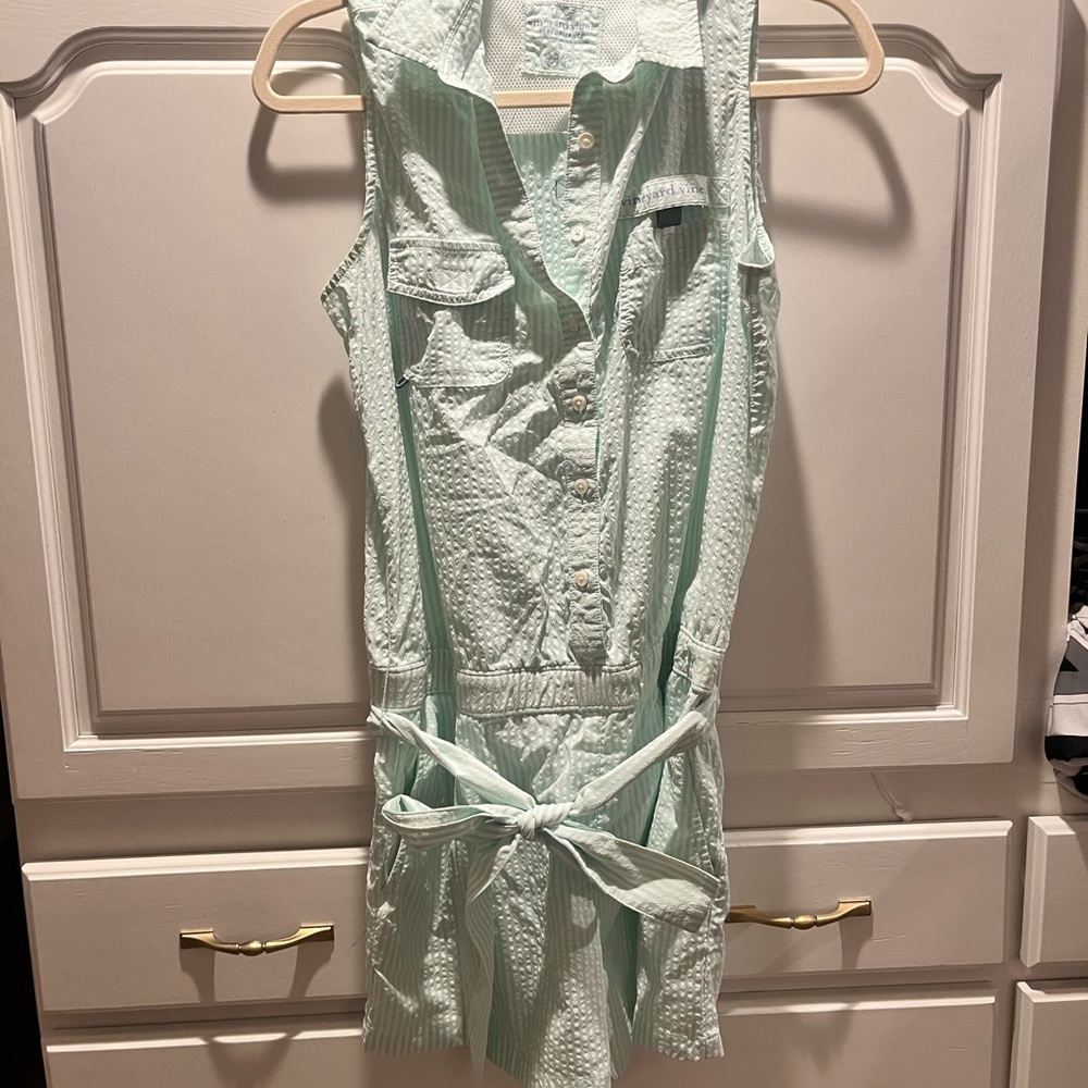 Vineyard Vines Mint and White Striped Performance Romper - Picture 4 of 7